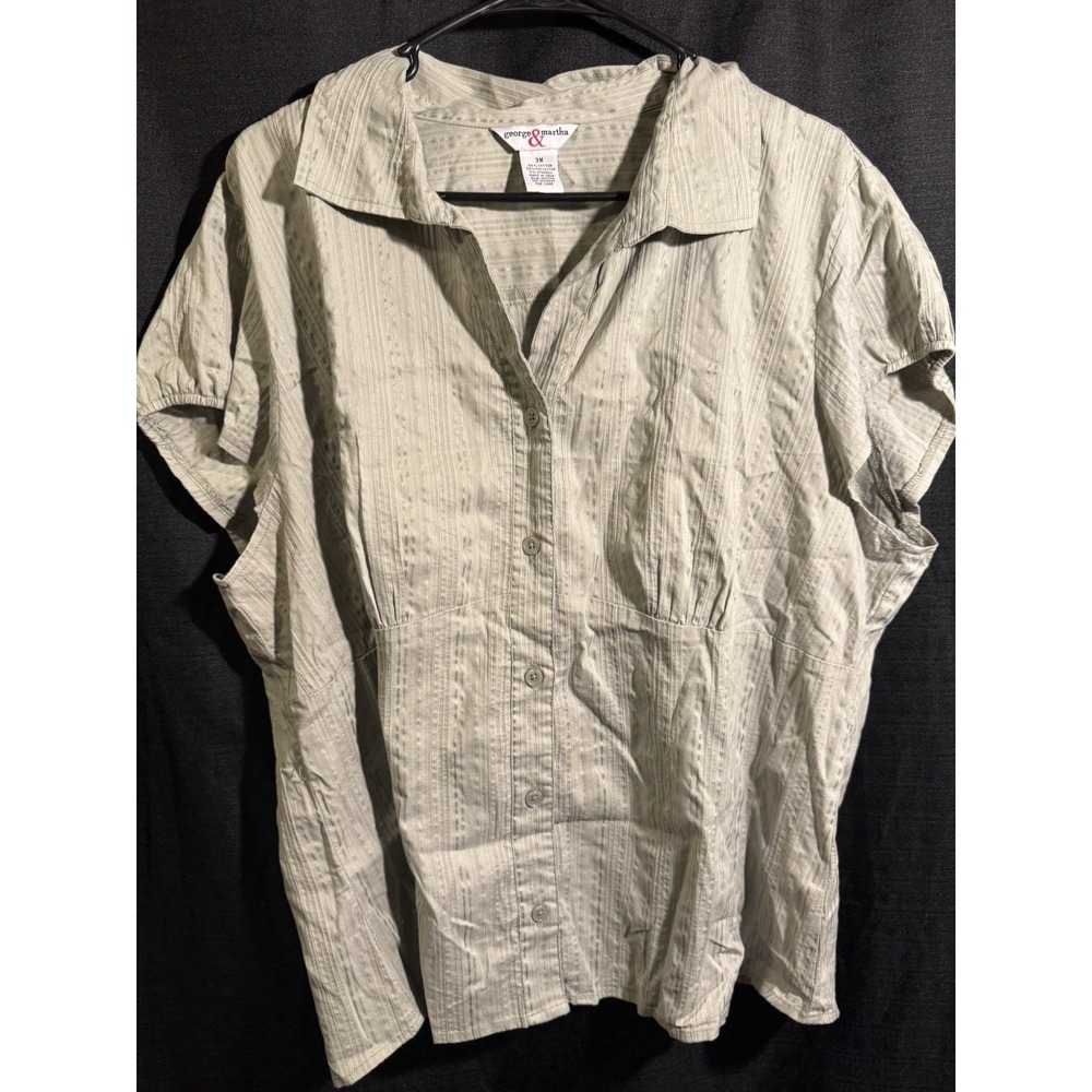 George & Martha Womens 3X Sage Green Stripe Button Front Blouse Plus Size